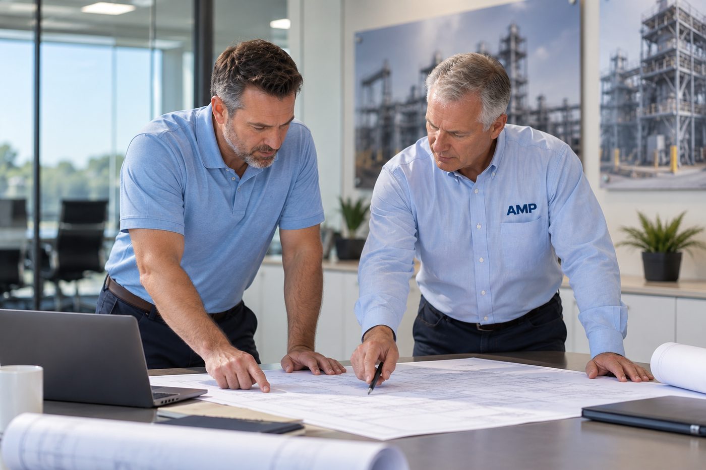 Electrical project professionals reviewing project plans